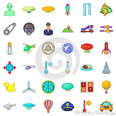 Air force icons set, cartoon style Vector Illustration