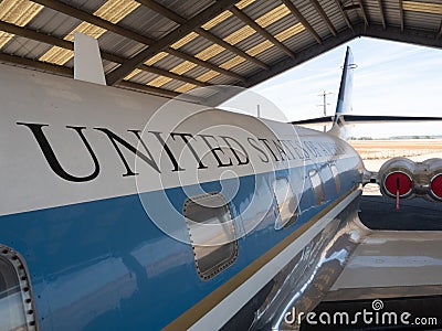 Air Force One Plane at President Lyndon B. Johnson`s Ranch near Johnson City, Texas Editorial Stock Photo