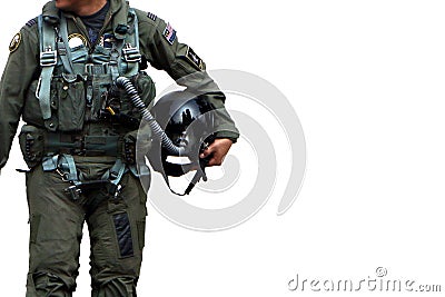 Air force pilot walking over white Stock Photo