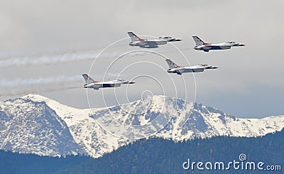 Air Force Thunderbirds Fly over Snow Capped Rocky Editorial Stock Photo