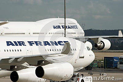 Air France airplanes are close-up. Editorial Stock Photo
