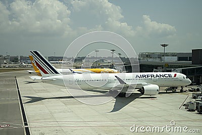Air France airplanes at Singapore Changi Airport Editorial Stock Photo