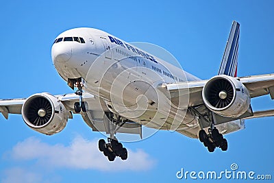 Air France Boeing 777-200ER Front End Close-Up Editorial Stock Photo