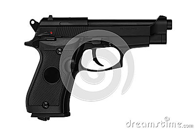 Air gun. Modern pneumatic weapon for air soft, sports and entertainment. A dummy, a copy of a real pistol. Isolate on a white back Stock Photo
