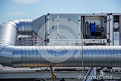 Air Handling Unit for the central ventilation system on the roof of the mall Stock Photo