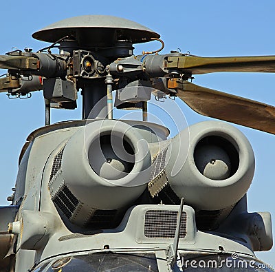 Air intakes on Puma helicopter. Stock Photo