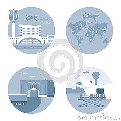 Air logistics and Freight Transport Vector Illustration