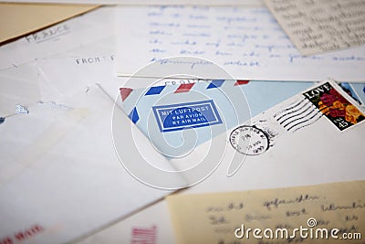 Air Mail envelopes with old letters Editorial Stock Photo