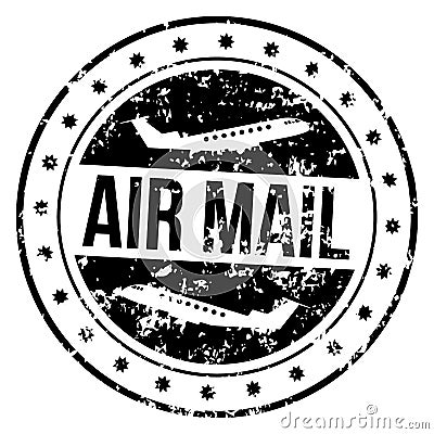 Air mail round label. Letter stamp. Grunge black seal Vector Illustration