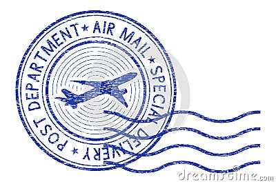 Air mail round postmark with waves Vector Illustration
