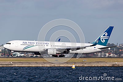 Air New Zealand Boeing 767 large commercial airliner landing at Sydney Airport Editorial Stock Photo