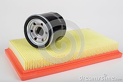 Air and oil filter for passenger car. Maintenance accessories for vehicles for private use Stock Photo