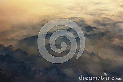 From the air, overlooking the Qinling Mountains Stock Photo