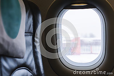 Air plane widow with empty seat. Travel and journey by plane concept Stock Photo
