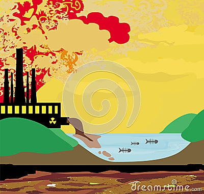 Air polluting factory chimneys Vector Illustration