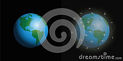 Air Pollution Airplanes Clean Dirty Planet Vector Illustration