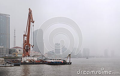 Air pollution in Chinese cities, could near the Bund, Shanghai. Editorial Stock Photo