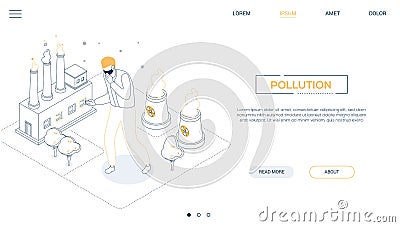 Air pollution - line design style isometric web banner Vector Illustration