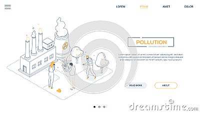 Air pollution - line design style isometric web banner Vector Illustration