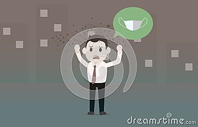 Air pollution PM2.5 with businessman missing a mask.Vector illustration.Man not wearing a mask Vector Illustration