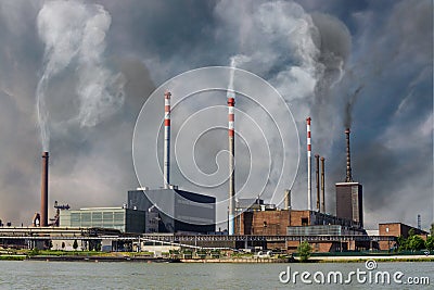 Air pollution and smog concept. Factory is producing toxic smoke Stock Photo