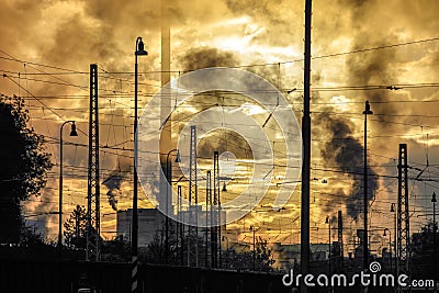 Air pollution. factory chimneys Stock Photo