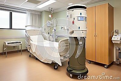 air purifier being used in hospital room, reducing germs and bacteria Stock Photo