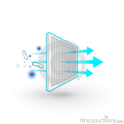 Air purifier. Air filter icon. Solid Particle and Bacterial Filter. Vector Illustration