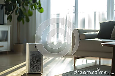 Air purifier in the living room during the day by Generative AI Cartoon Illustration