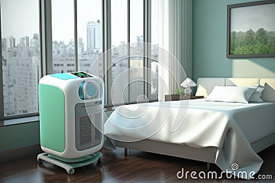 air purifier in room with hospital bed, creating a healing environment Stock Photo