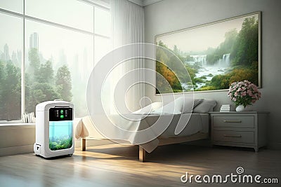 air purifier in room with hospital bed, creating a healing environment Stock Photo