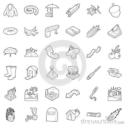 Air quality icons set, outline style Vector Illustration