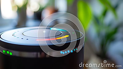 The air quality sensor on an air purifier displaying a colorcoded indicator for the current level of pollutants in the Stock Photo