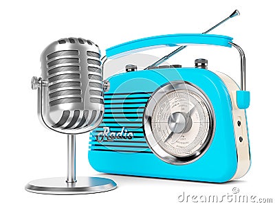 ON AIR radio microphone retro vintage fm broadcasting interview transmitter Stock Photo