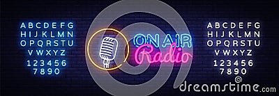 On Air Radio Neon Logo Vector. On Air Radio neon sign, design template, modern trend design, night neon signboard, night Vector Illustration