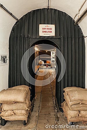 Air Raid Shelter in Jersey War Tunnels Complex in St. Lawrence, Jersey, Channel Islands, UK. Editorial Stock Photo