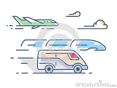 Air, road and rail transport Vector Illustration