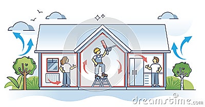 Air sealing and home insulation with foam to save energy outline concept Vector Illustration