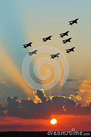 Air show sunset Stock Photo