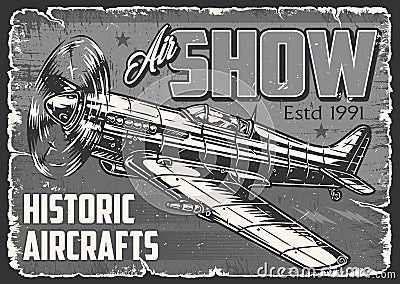 Air show vintage monochrome sticker Vector Illustration