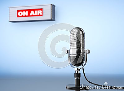On Air Sign with Vintage Microphone Stock Photo