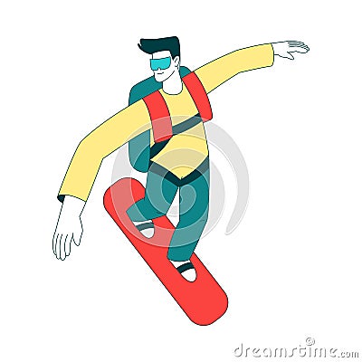Air Sport with Man Character Sky Surfing on Board Perform Aerobatics During Freefall Vector Illustration Vector Illustration