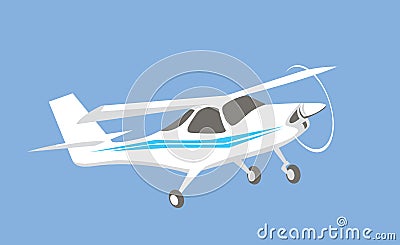 Air sports. A small sports plane flies in the sky. Vector Illustration