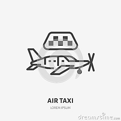 Air taxi flat line icon. Airplane vector illustration. Thin sign for aircraft rental, private jet flight logo Vector Illustration