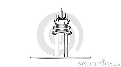 Air traffic control one continuous line illustration. Radar and control tower. Civil aviation safety. Vector Illustration