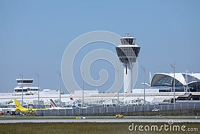 Air traffic control tower in Munich Airport Editorial Stock Photo