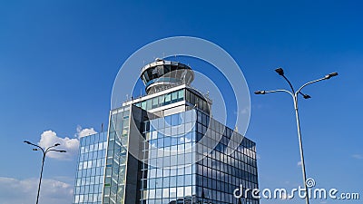 Air traffic control tower in Prague airport Stock Photo