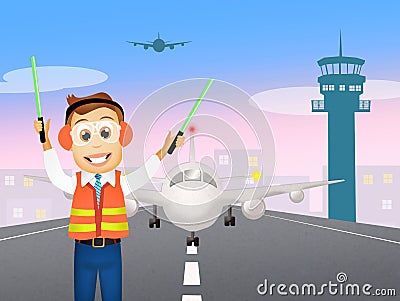 Air traffic controller Cartoon Illustration