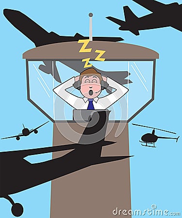 Air Traffic Controller Sleeping Vector Illustration