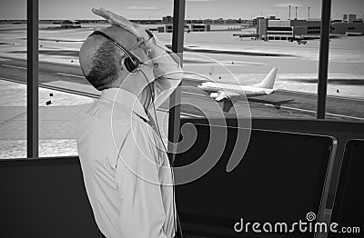 Air traffic controller at work Stock Photo